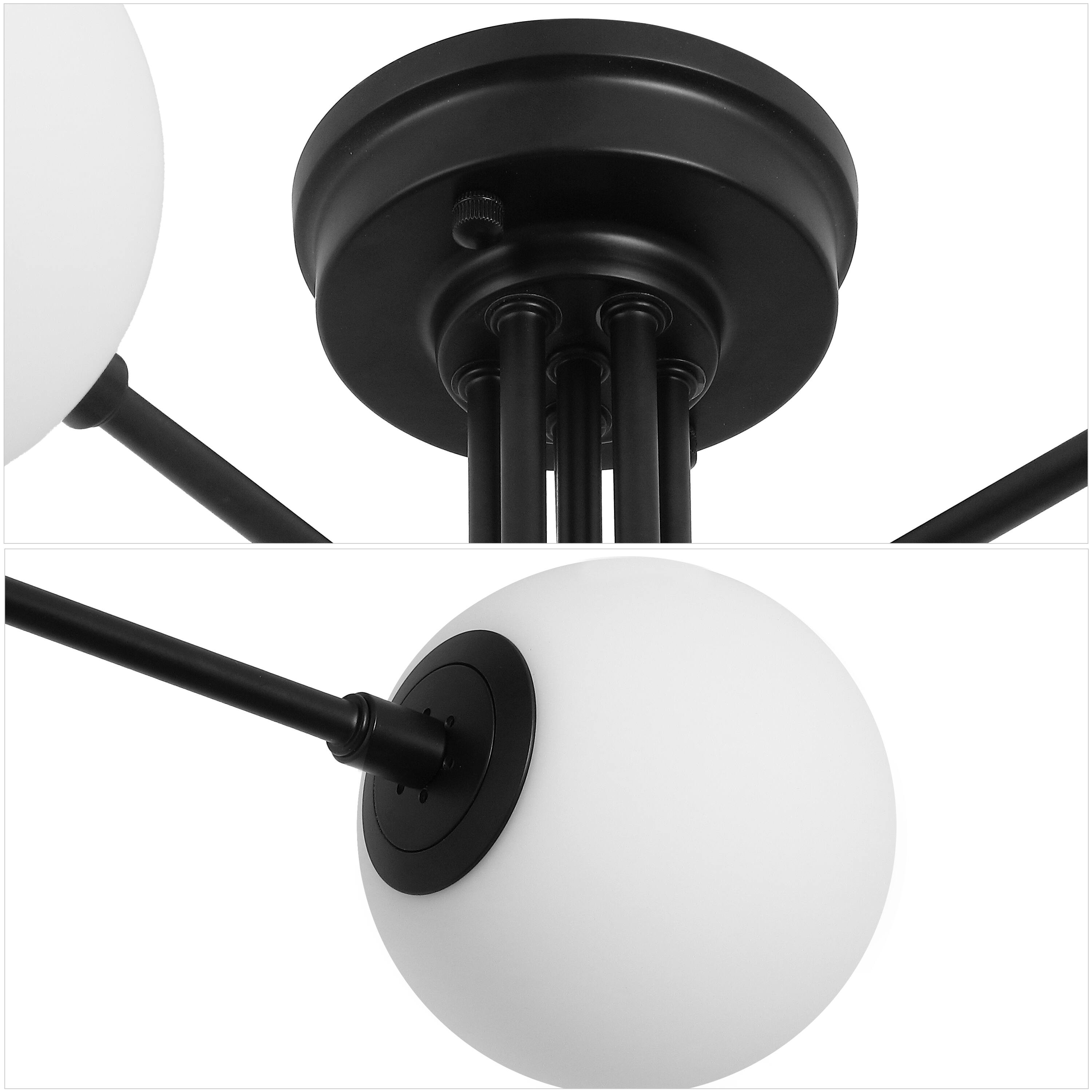 Alt View 4. Jonathan Y - Olivier Parisian 24" 6-Light Globe Modern Industrial Iron Bistro LED Semi Flush Mount, Black - Black/White.