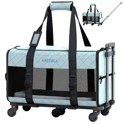 Front. Katziela - Quilted Chariot Pet Carrier With Removable Wheels and Telescopic Handle.