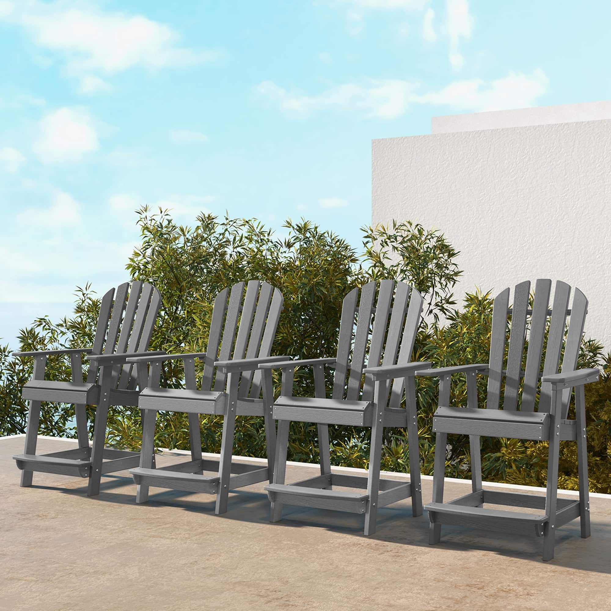 Alt View 2. Costway - 4 PCS Tall Bar Stool HDPE Patio Chair with Armrest Footrest Home Indoor Outdoor - Gray.