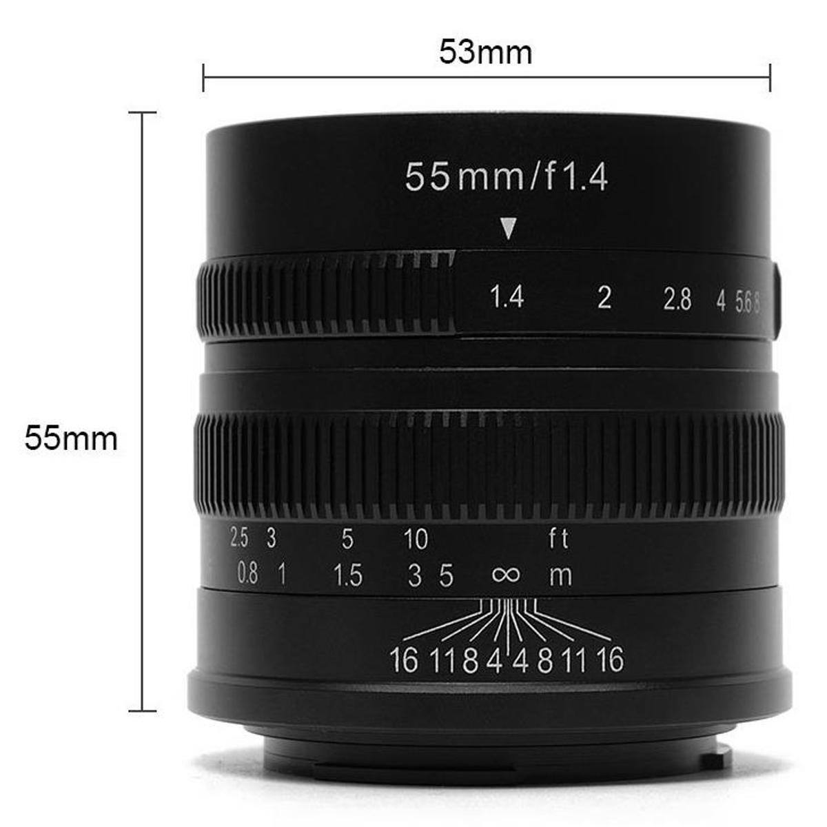 53mm  
55mm/f1.4  
1.4 2 2.8 4 568  
55mm  
2.5 3 0.8 1 5 1.5 10 3 5  
8 ft m  
16 11 8 4 4 8 11 16
