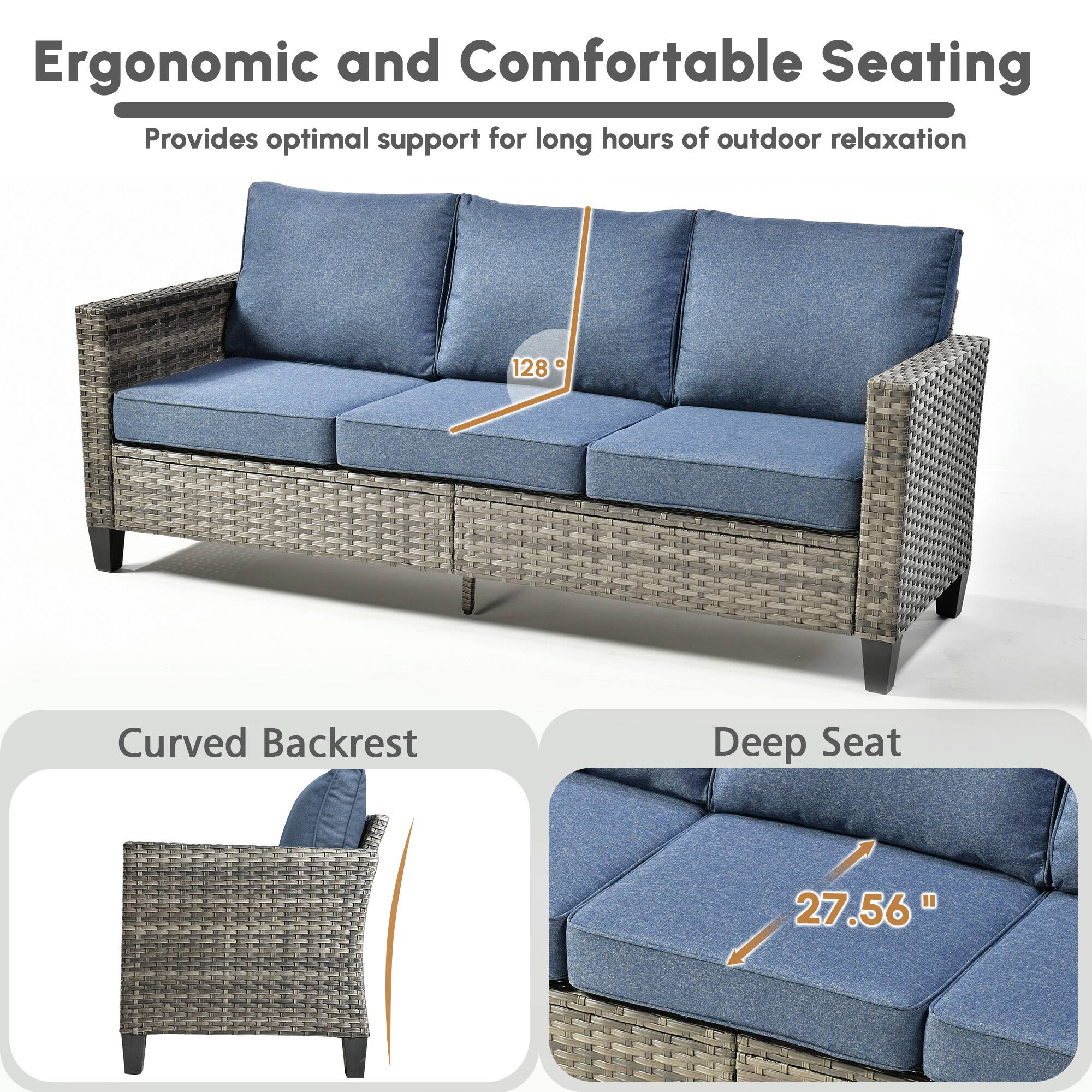 Ergonomic and Comfortable Seating  
Provides optimal support for long hours of outdoor relaxation  

Curved Backrest  
128°  

Deep Seat  
27.56"