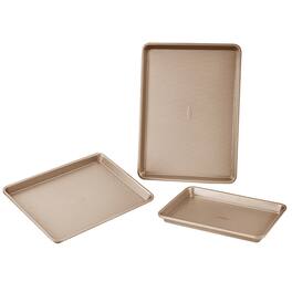 VEVOR - Baking Pans Set, 3-Piece, Nonstick Carbon Steel Cookware Sheets & Trays, Stackable Kitchen Oven Bakeware Cooking Sets - Gold