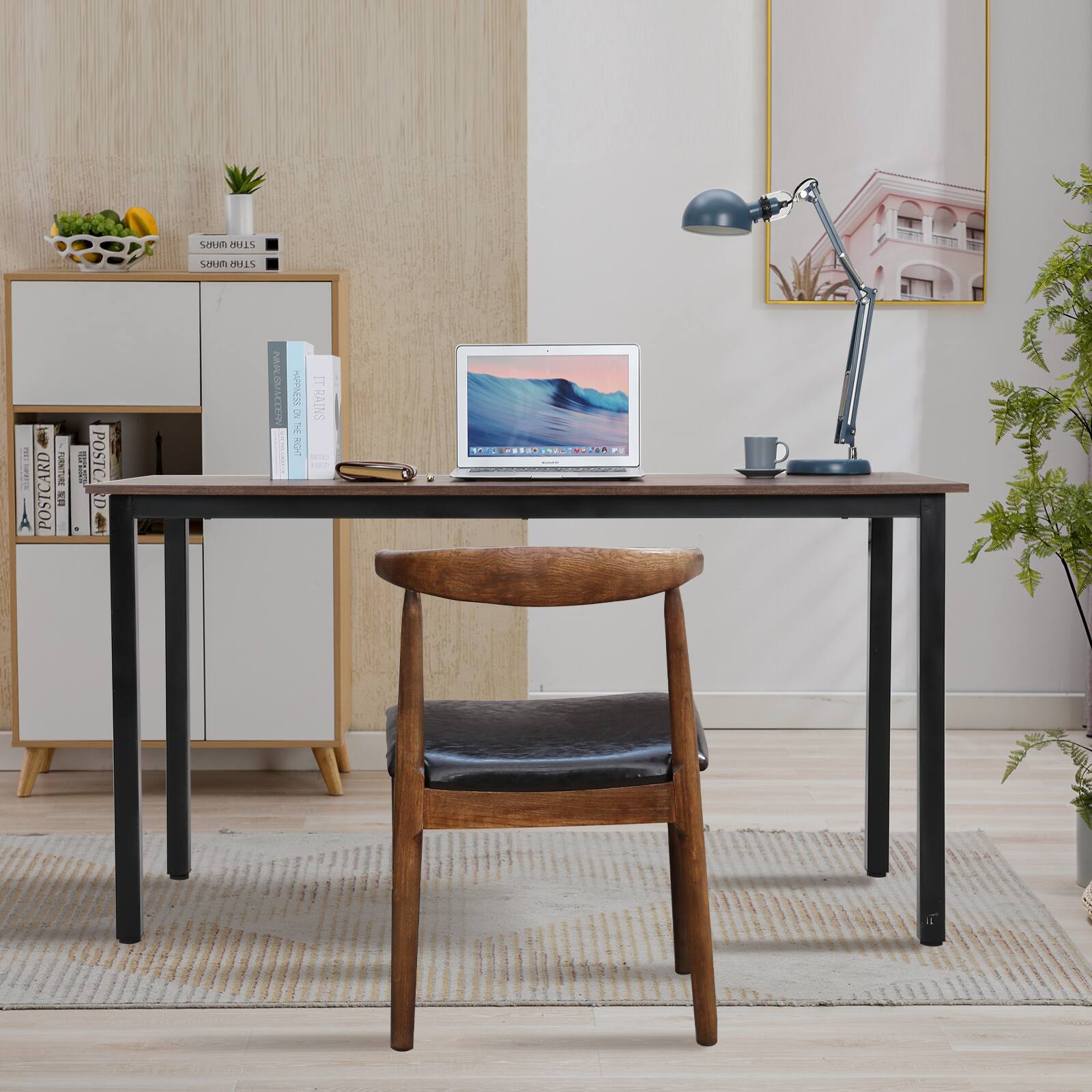 Bestier - 55” Simple Wood Writing Desk with Metal Frame, Minimalist Home Office Table for Work or Study - wooden