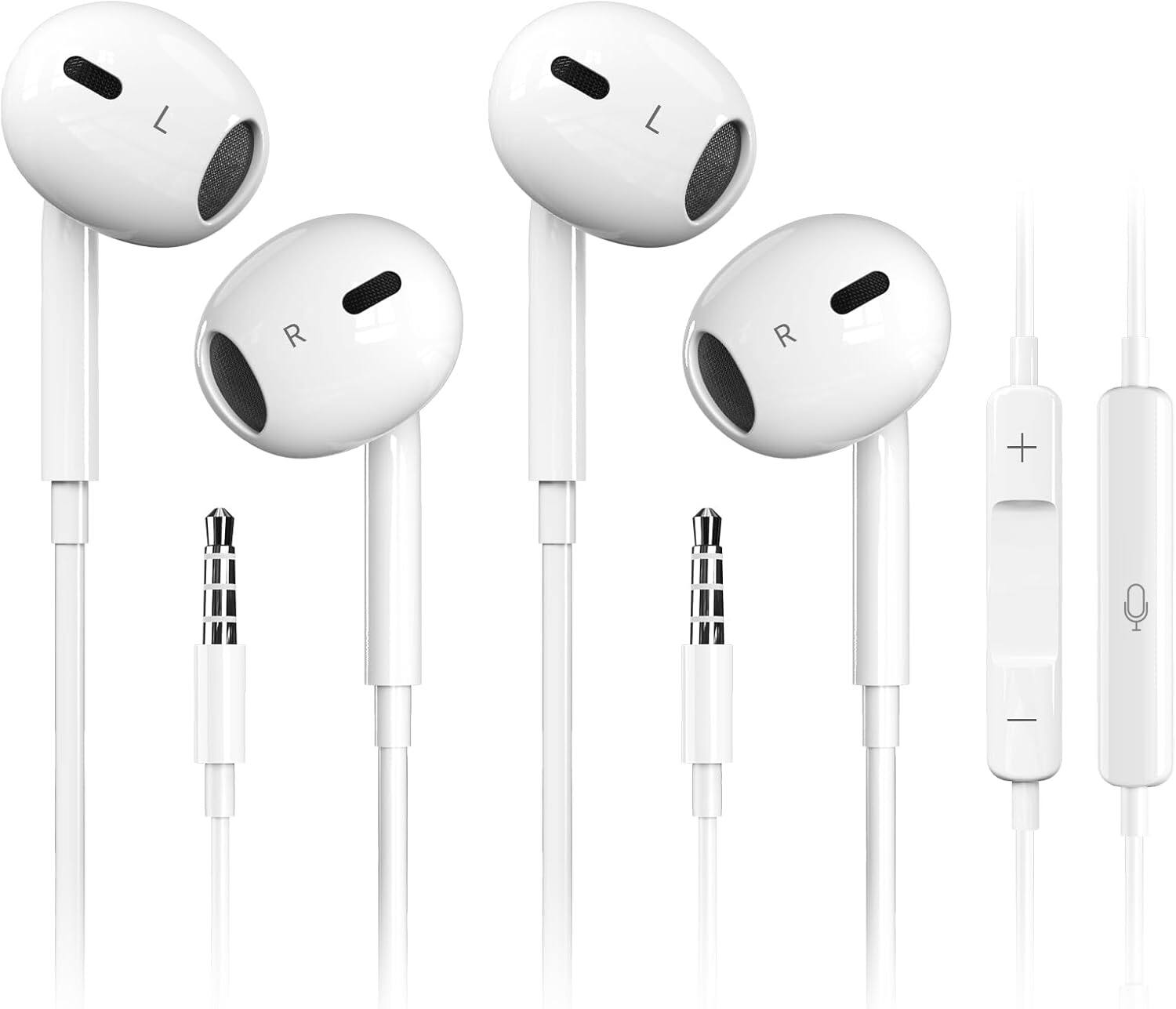 Front. Core Tech - 2-Pack 3.5mm Wired Earbuds with Microphone and In-Line Volume Control - White.