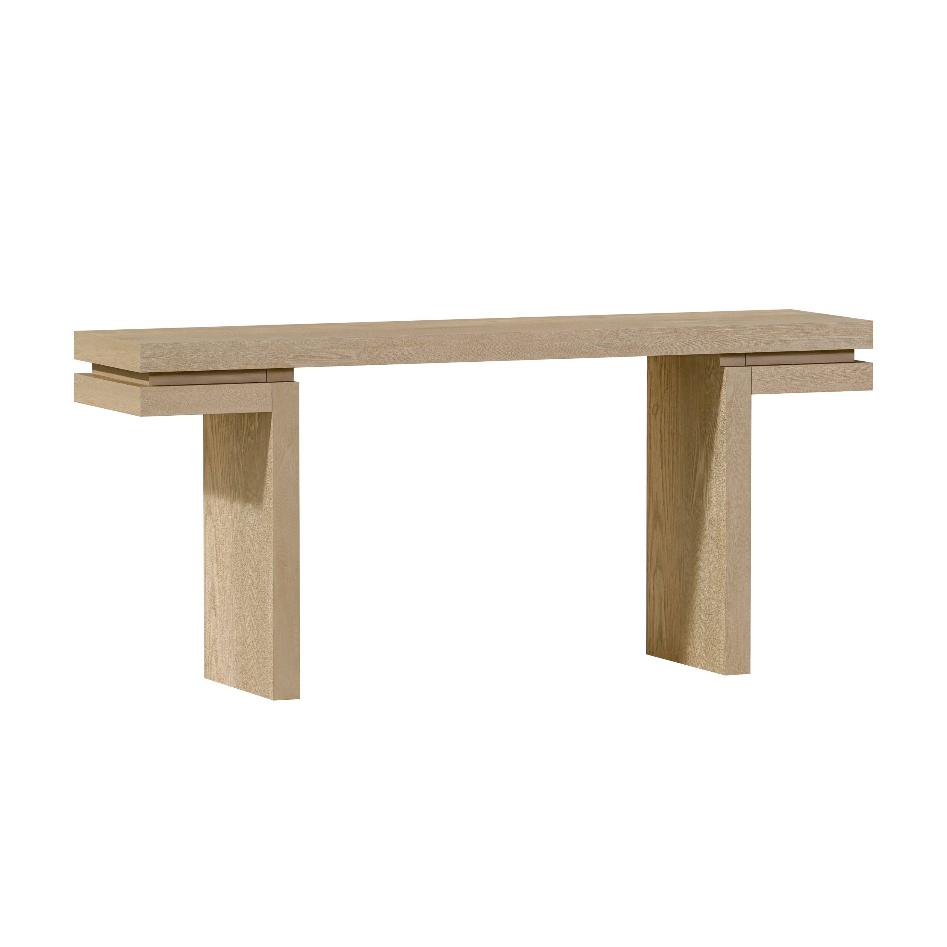 Alt View 2. Loheer - Loheer Console Table, 66 Inch Extra Wide Oak Console Table with Real Wood Veneer, Sofa Table - Oak.