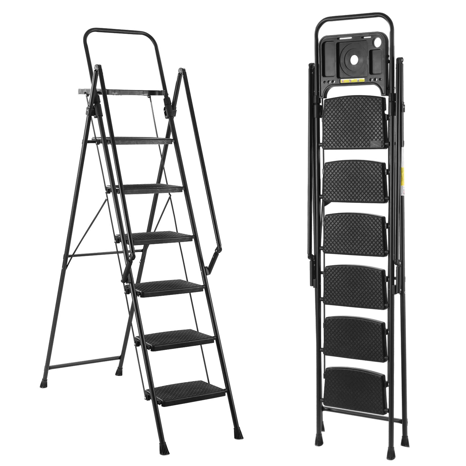 Chateau Abodes - Folding Ladder with Handrails, Tool Tray & Wide Anti-Slip Steps, Portable 800 lb Capacity for Home & Office - 6 Step