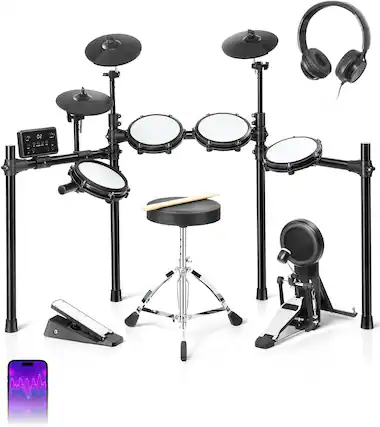 Front. Winado - Ktaxon Electronic Drum Set with 4 x 8in Drum Pads, 3x 9.5in Cymbals, 6.5in Independent bass drum, 225 Sounds.