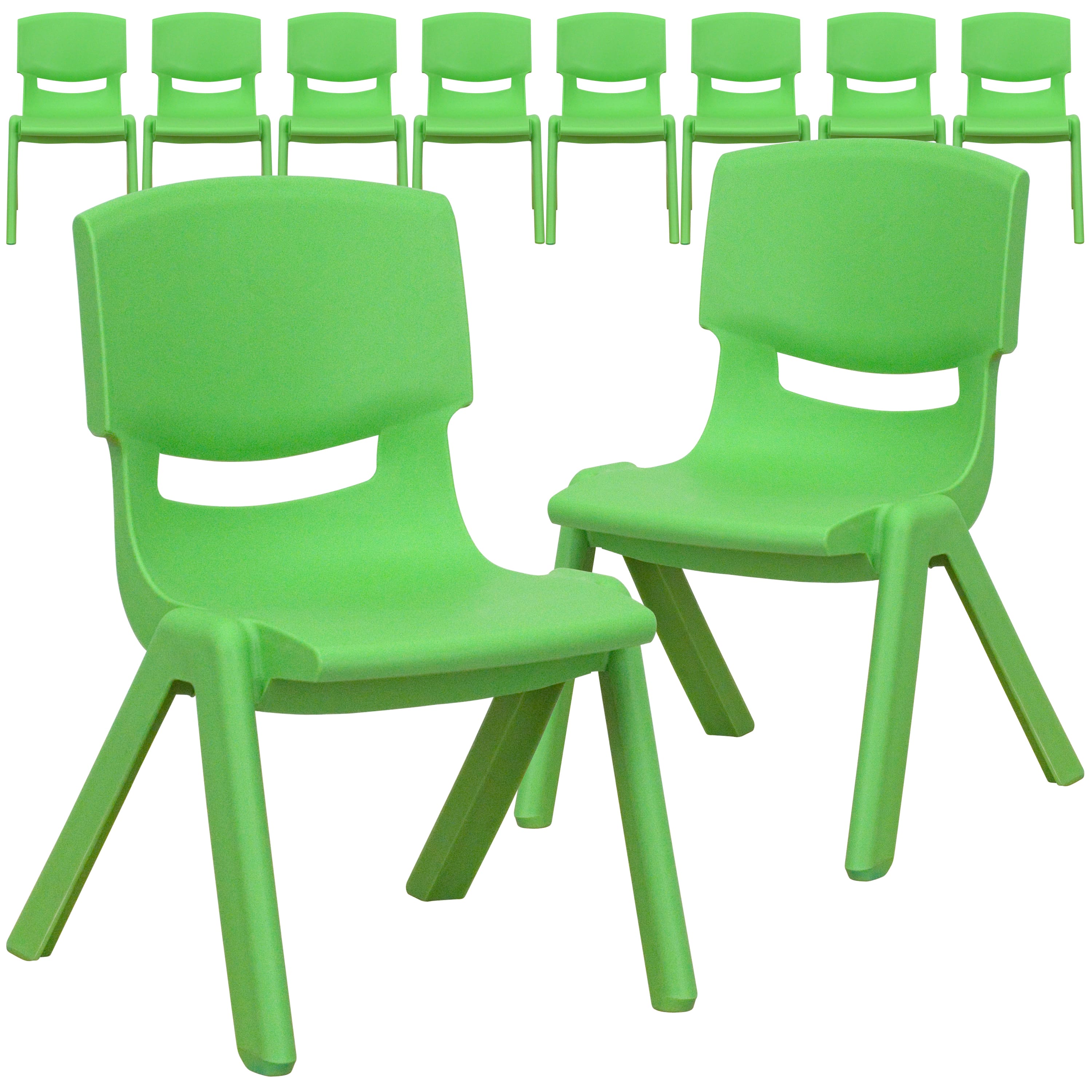 Emma + Oliver - 10 Pack Plastic Stackable School Chair with 10.5" Seat Height - Green