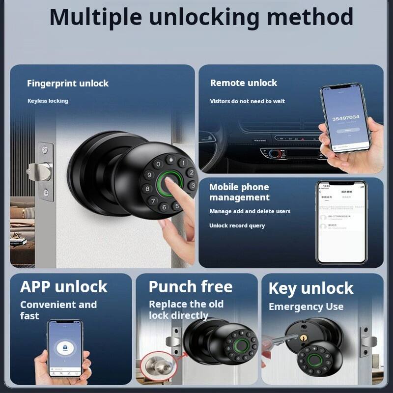 Multiple unlocking method

- Fingerprint unlock
  - Keyless locking

- Remote unlock
  - Visitors do not need to wait

- Mobile phone management
  - Manage add and delete users
  - Unlock record query

- APP unlock
  - Convenient and fast

- Punch free
  - Replace the old lock directly

- Key unlock
  - Emergency Use