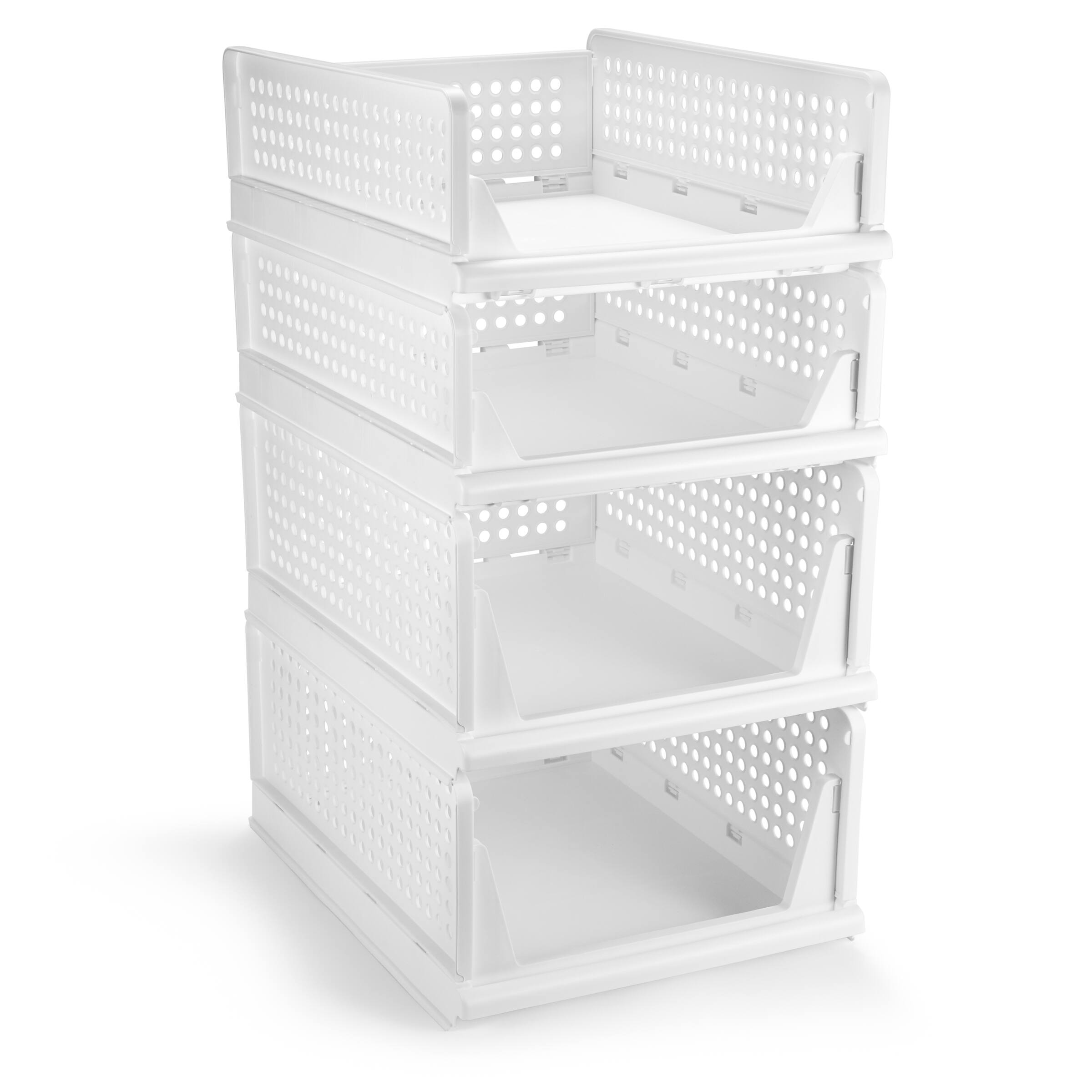 Left. Sorbus - Sorbus 4 Tier Open Front Plastic Stackable Baskets Stand - for closets, bedrooms, bathrooms, or pantries - White.