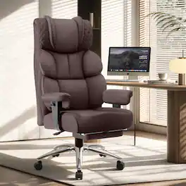 KERDOM - Large PU Leather Office Desk Chair Gaming Chair with Footrest, Wide Seat Ergonomic Comfy Executive High Back Reclining - Coffee