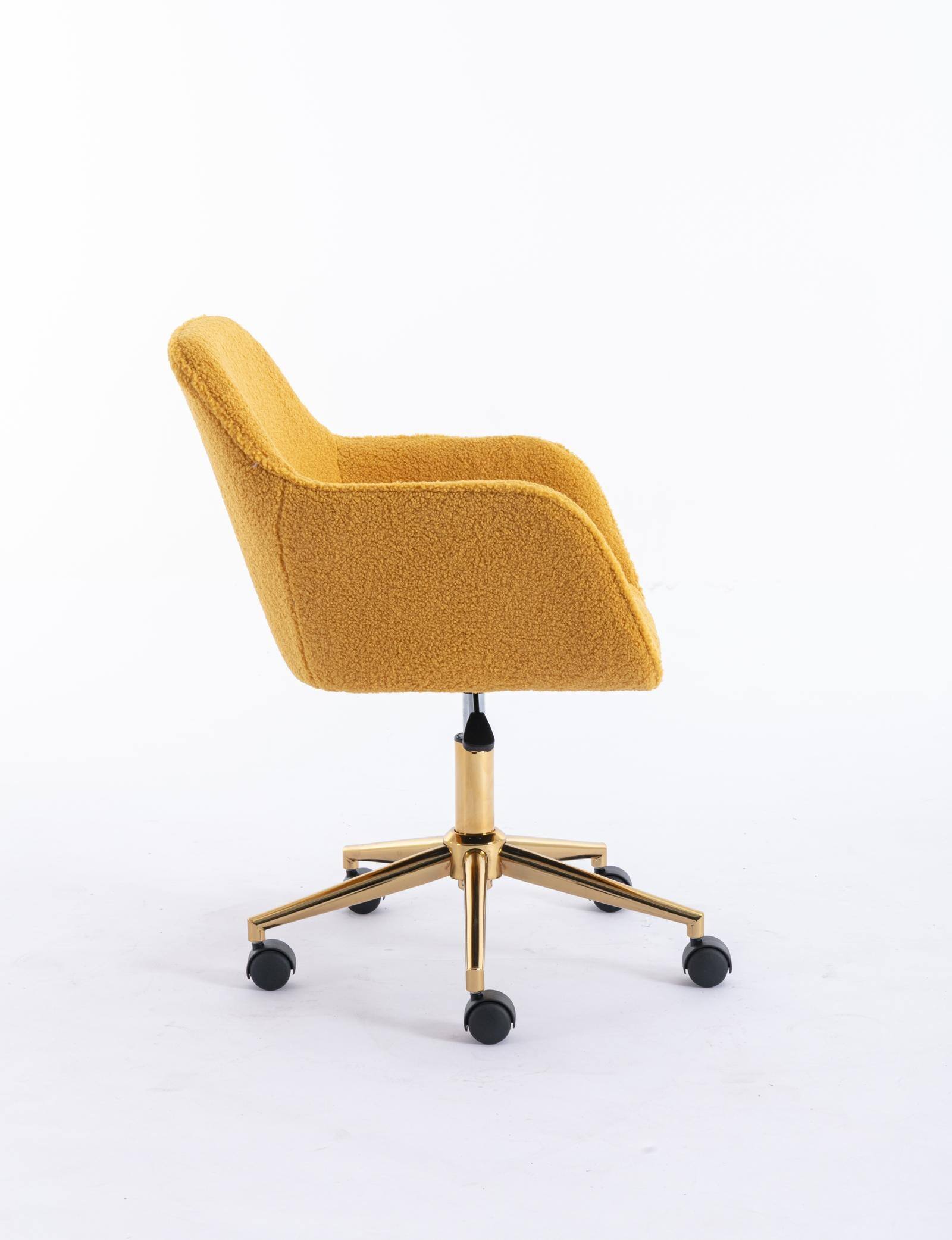 Alt View 4. Spaco - Spaco Modern Teddy Fabric Office Chair with Gold Metal Legs, Adjustable Swivel Desk Chair for Bedroom and Home Office - Yellow Teddy.
