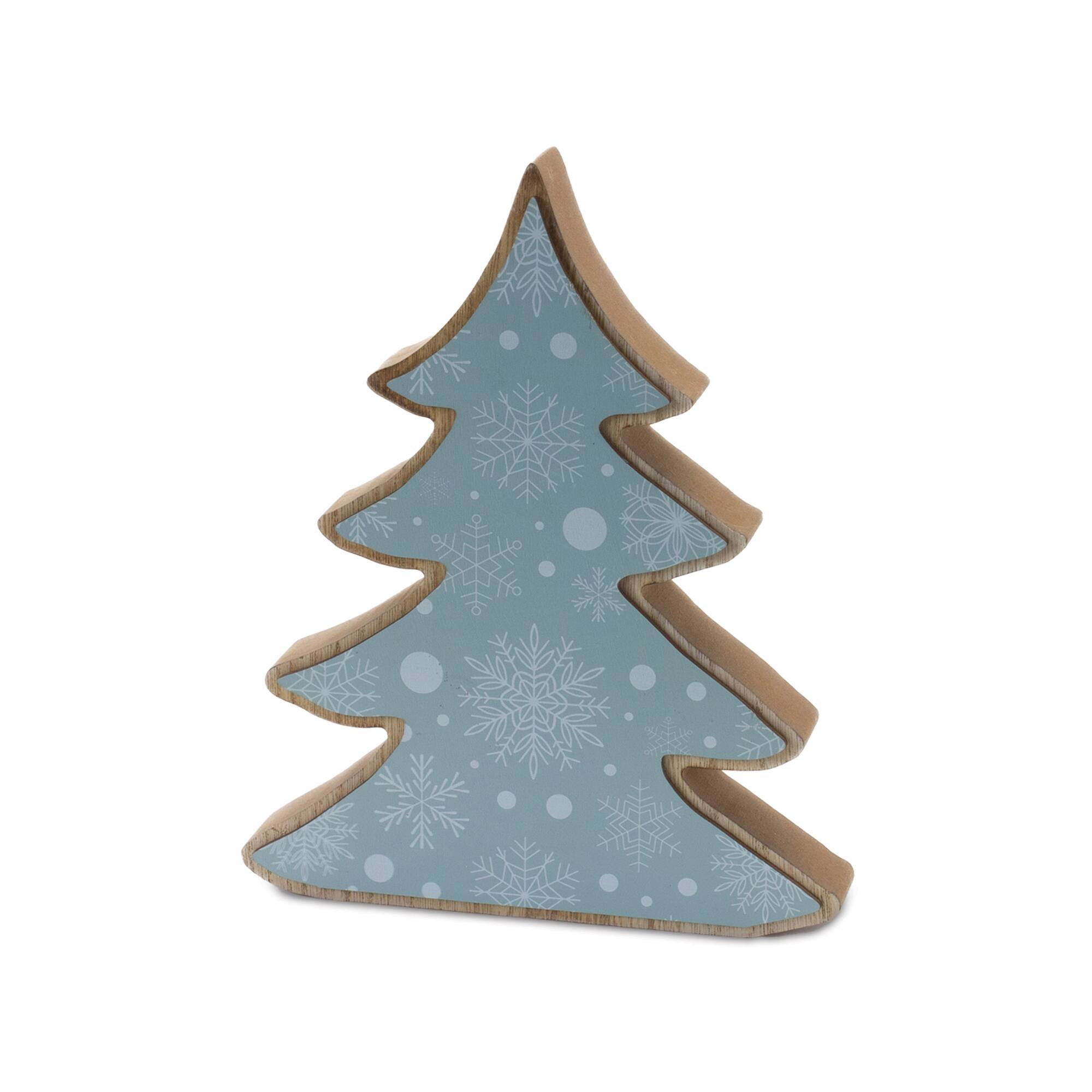 Left. BreeBe - Wood Pine Tree Decor (Set of 2) - Blue, Brown.