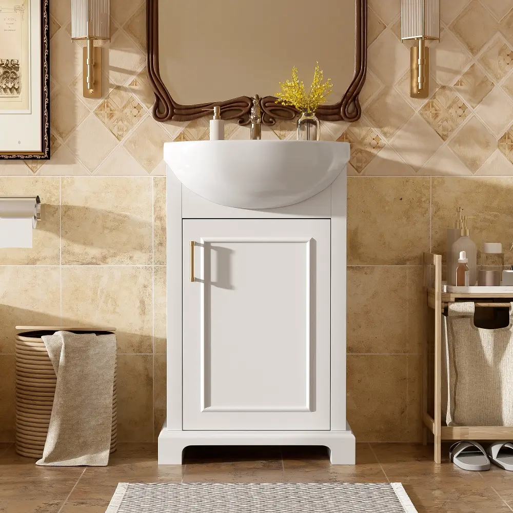 Left. Loheer - Loheer 20 inch bathroom vanity with sink, Freestanding Single Vanity White, French Style - White.
