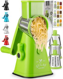 Zulay Kitchen - Rotary Cheese Grater with Upgraded Reinforced Suction - Round Cheese Shredder Grater - Light Green
