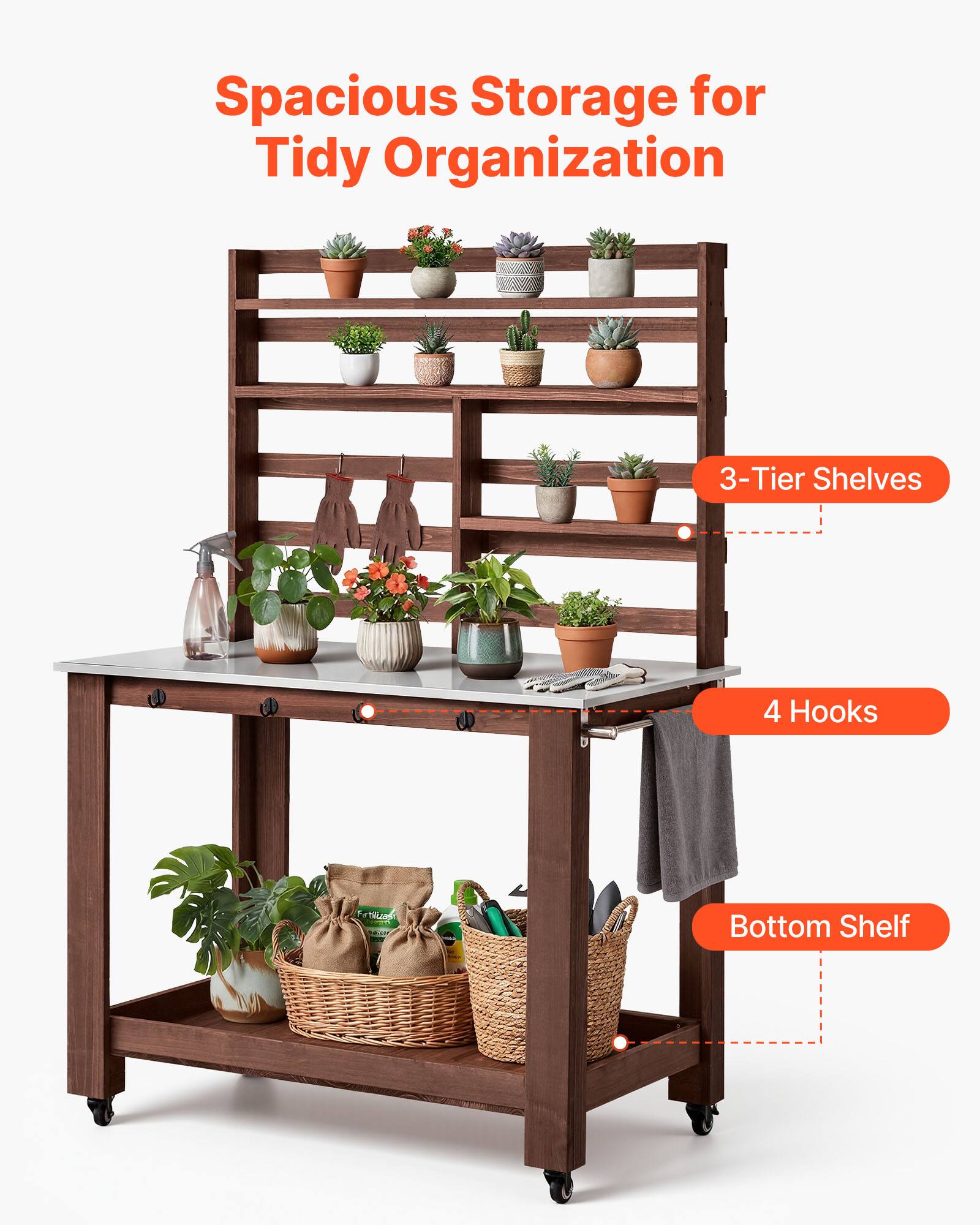 Spacious Storage for Tidy Organization

3-Tier Shelves

4 Hooks

Bottom Shelf