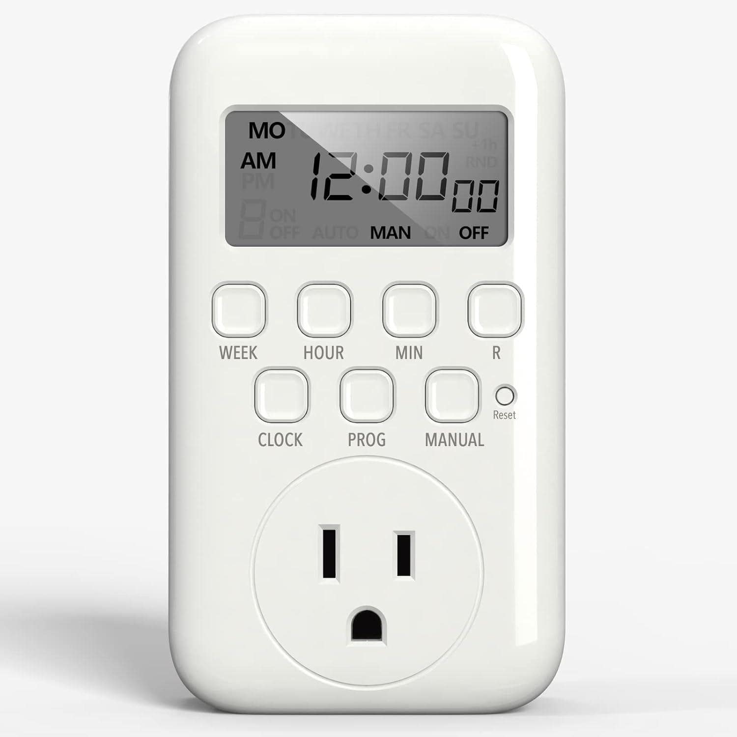 BN-LINK - Digital Timer Outlet, 7-Day Programmable Heavy-Duty Timer, 3-Prong Grounded, Indoor Use - White