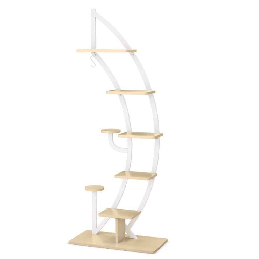Pefilos - 6-Tier 9 Potted Metal Plant Stand Holder Display Shelf with Hook- Flower Pot Stand for Planter Corner Garden - White