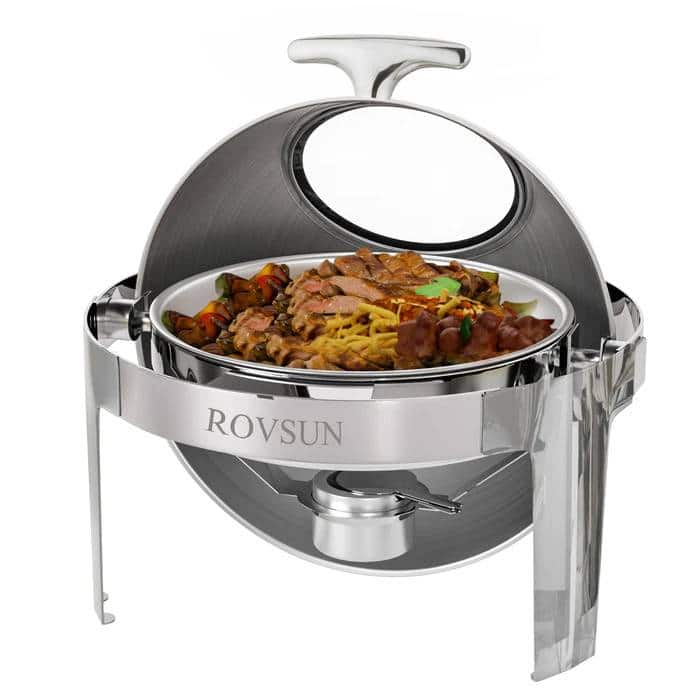 Winado - 6 Quart Round Stainless Steel Roll Top Chafing Dish with Glass Window Lid, Water Pan, Food Pan, Fuel Burners for Wedding - Silver price history on PriceWatchPro