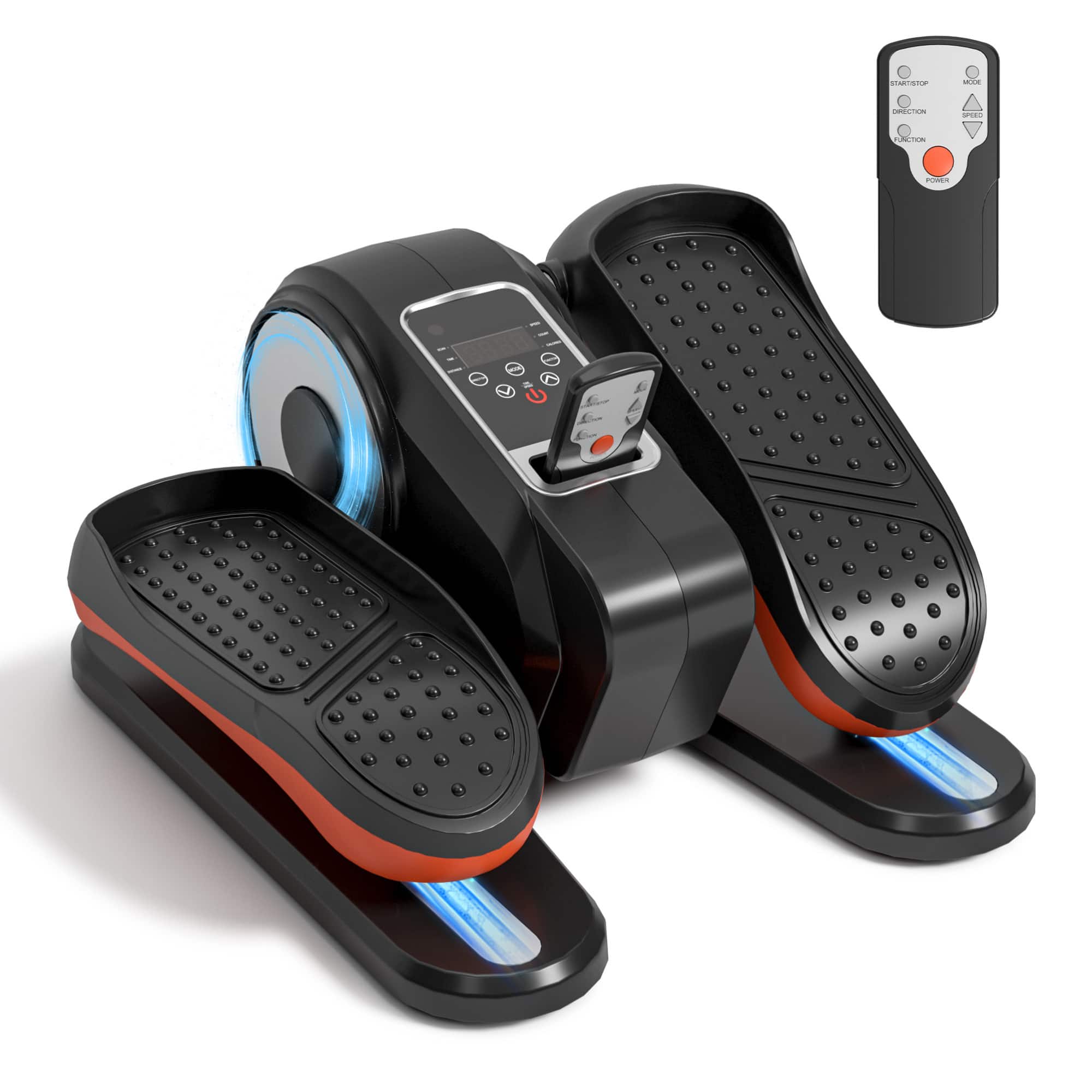 ELEMENT ACE - Compact Seated Elliptical Exerciser with Remote Control, 12 Speed Levels, and Bidirectional Pedals for Home - Black+Orange