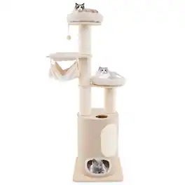Gymax - 74'' Tall Wooden Cat Tower Tree w/ 2-Story Cat Condo 2-Style Hammocks