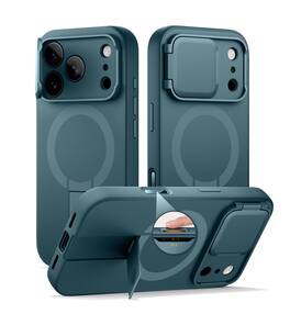 SURITCH - Phone Case for iPhone 17 Pro with Magnetic Camera Slide Cover&Kickstand, Compatible with MagSafe,Shockproof Bumper Cover - Lake Green
