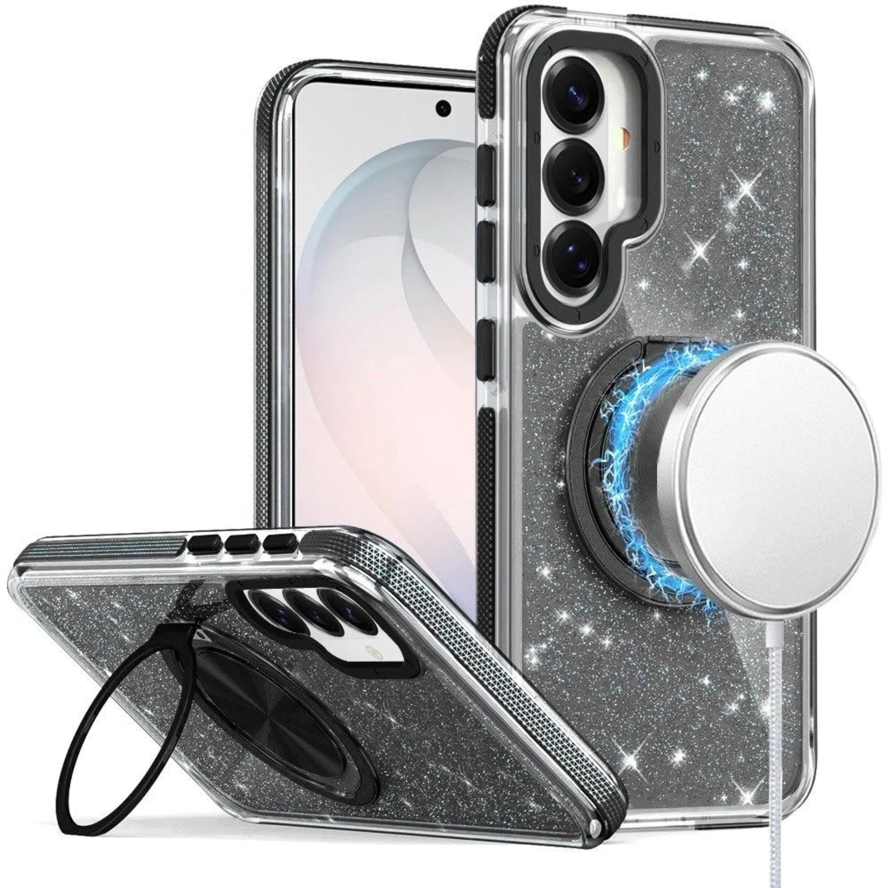 Kitcheniva - Magnetic Circle With Stand Full Glitter Plus Tempered Glass For Samsung S26 FE - Black price history on PriceWatchPro