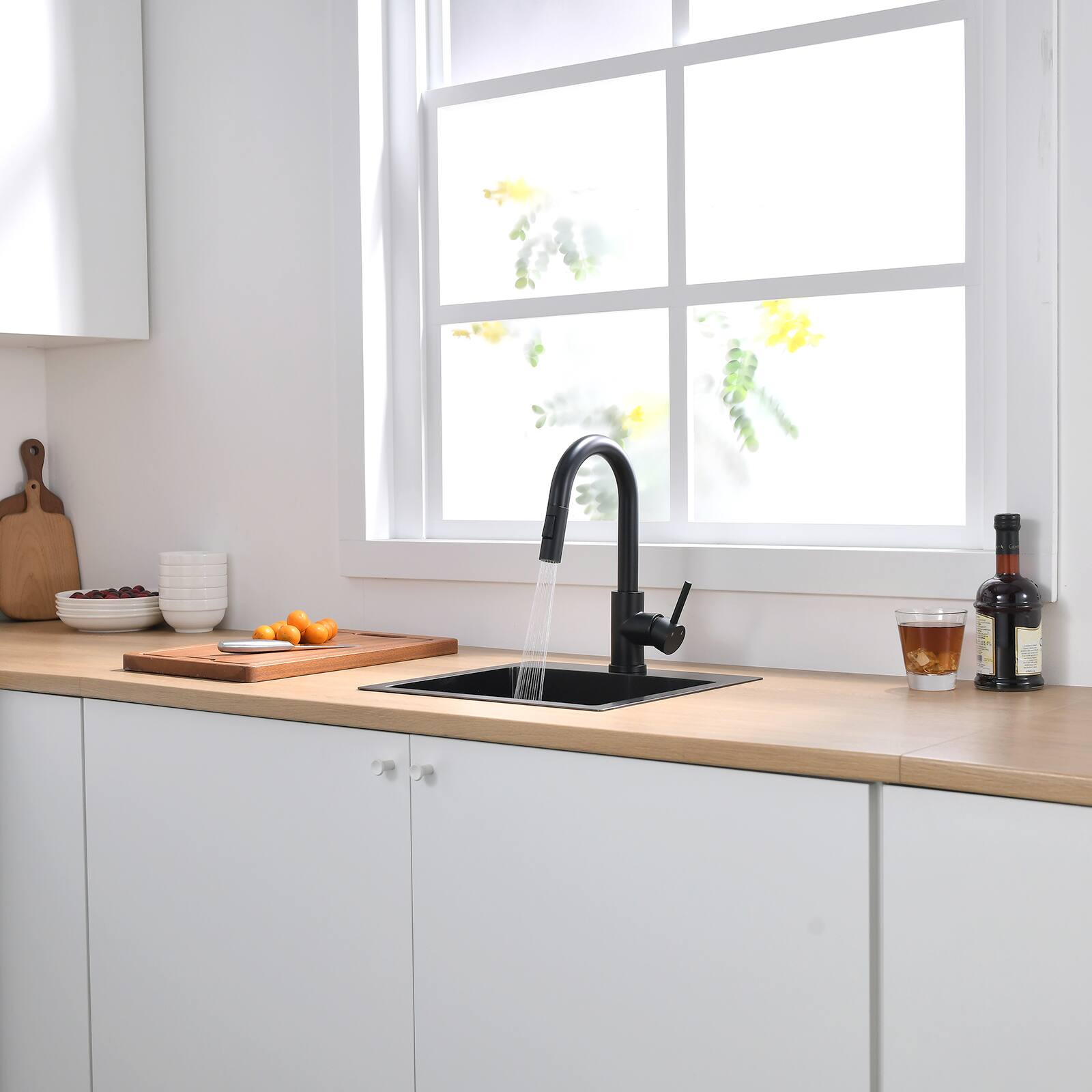 Alt View 2. Siljoy - Sink Faucet, Black Kitchen Faucets with Pull Down Sprayer, Bathroom Sink Faucets Mini Bar Prep Faucet - Black.