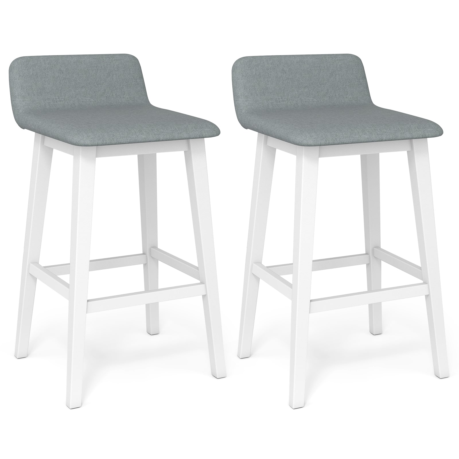 Gymax - 29'' Upholstered Barstools w/ Low Back Footrest & Wood Legs for Kitchen Island - White, Gray