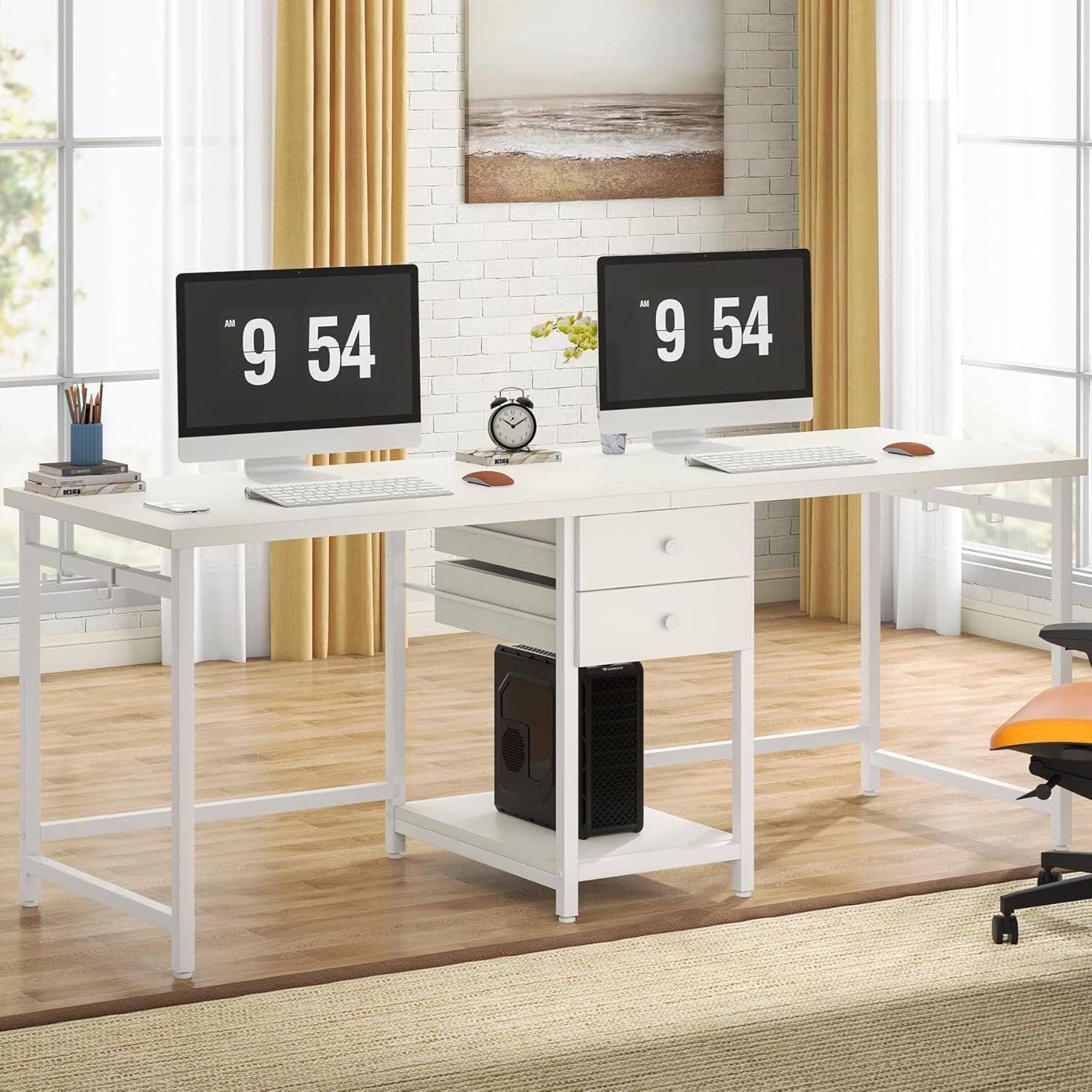 Angle. Tribesigns - Office Computer Desk with Engineered Wood Construction, for Computer Work, Writing and Study in Home Offices - White.