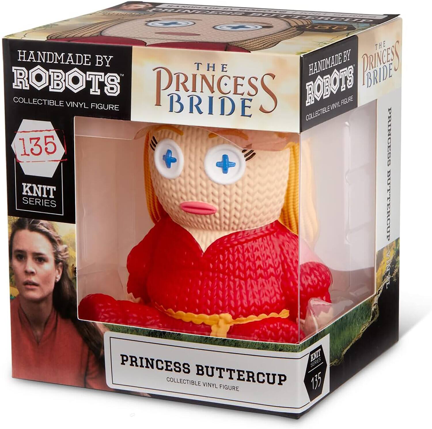 The text on the image is: "Handmade by Robots Collectible Vinyl Figure 135 Knit Series The Princess Bride Buttercup Figure."