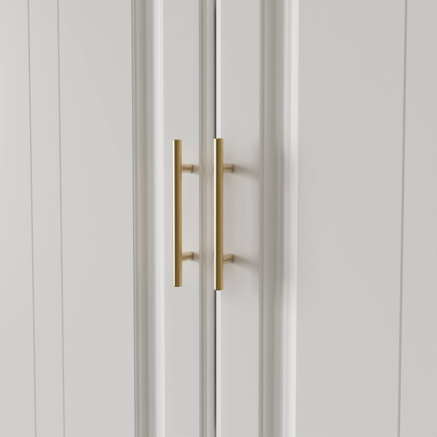 Alt View 4. FUFU & GAGA - Modern 63" 4-Door Wardrobe Armoire with Hanging Rail and 4 Drawers – White & Gold - White.