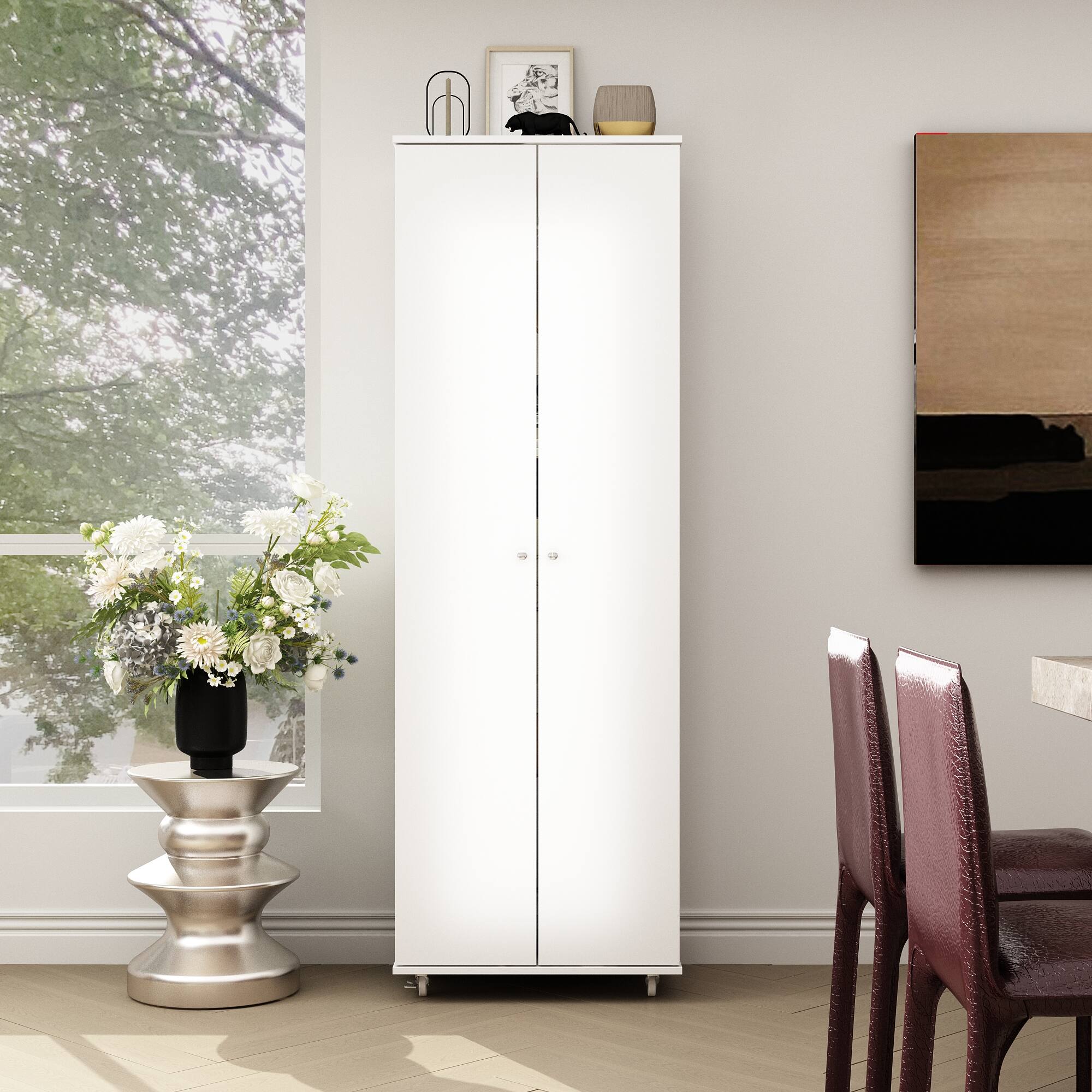 Alt View 8. Famapy - Famapy Tall Storage Shoe Cabinet: Mobile, Versatile Organizer with Lockable Wheels - White.