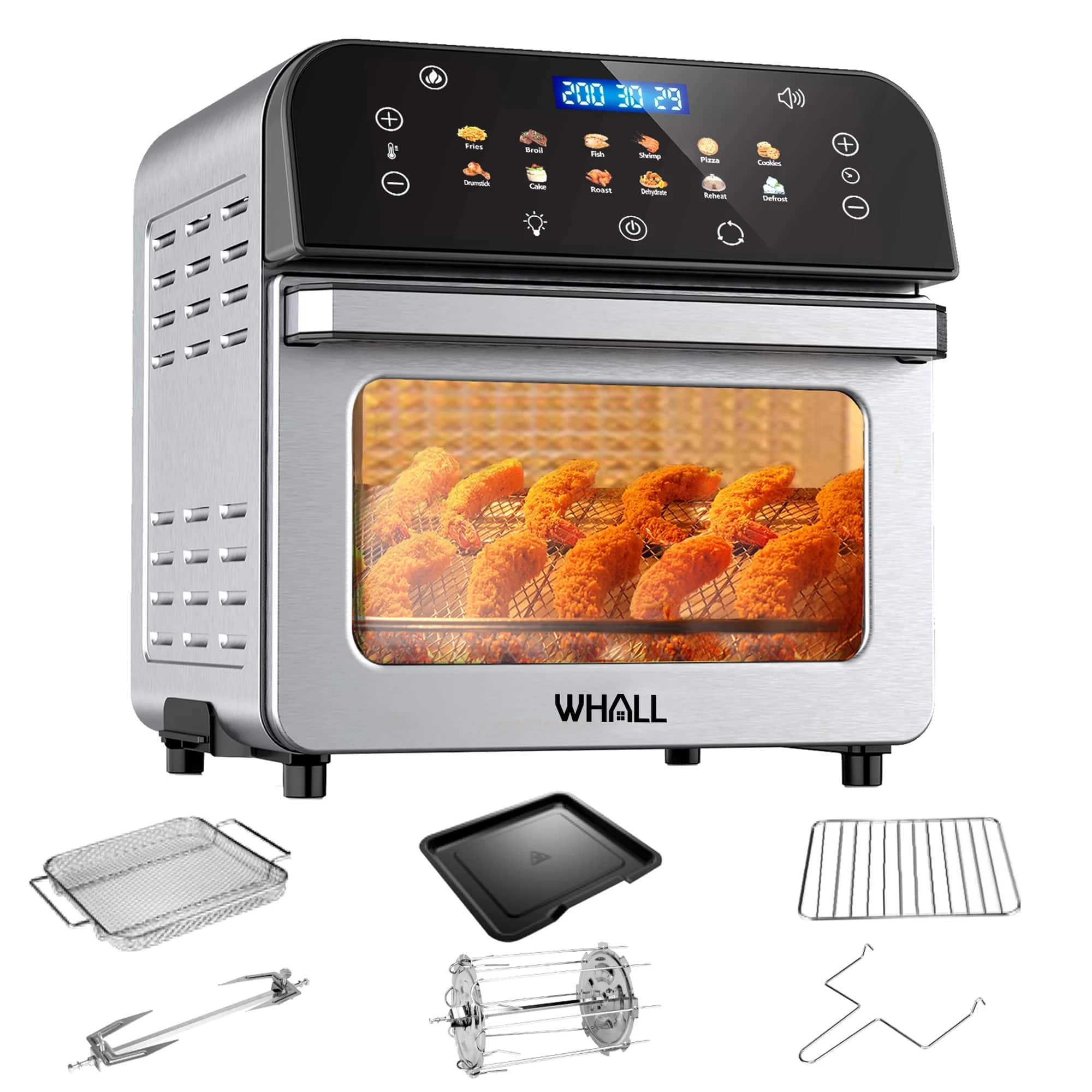 WHALL - 12QT Air Fryer Oven with Touchscreen, 12 Preset Menus, Clear View Window, Low-Oil Cooking - Stainless Steel