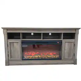 Qeetex - 68" Fireplace TV Stand for 75" TVs, Built in 36" Electric Fireplace Entertainment Center with Open Shelfves & Cabinets - Gray