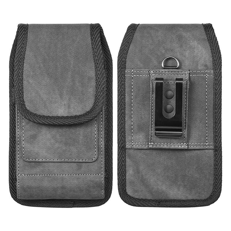 Back. LUXMO - LUXMO Large Horizontal Universal Phone Pouch with Dual Card Slots - Dark Denim Fabric - Gray.