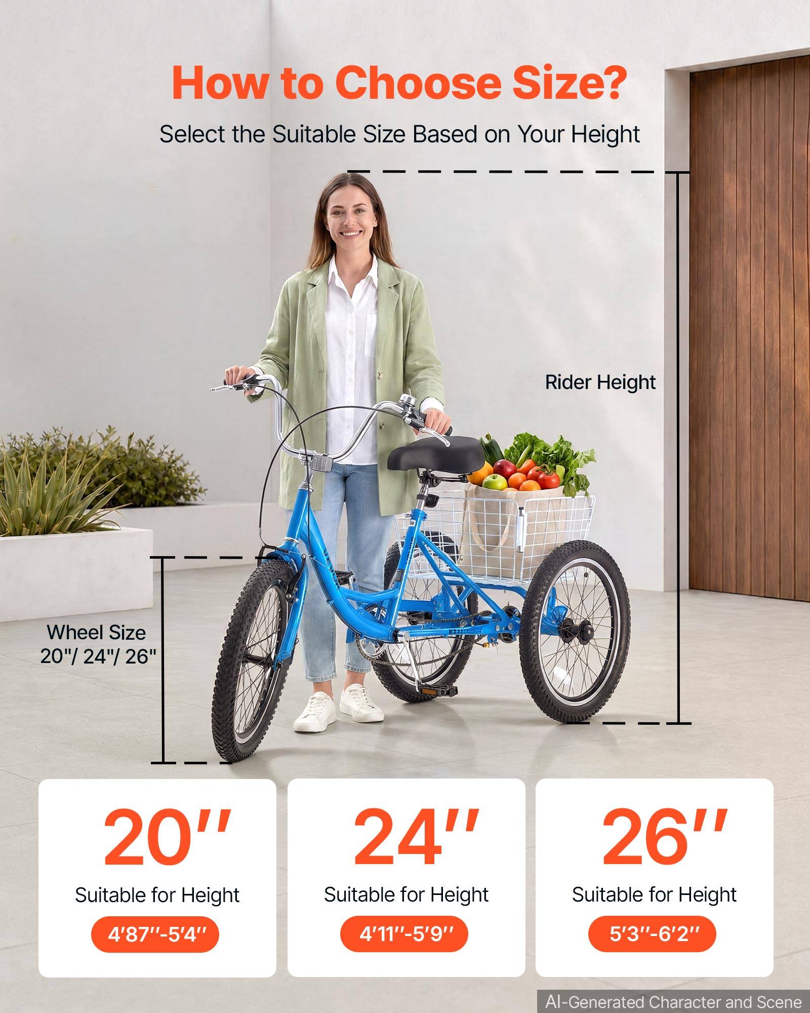 How to Choose Size? Select the Suitable Size Based on Your Height

Rider Height
Wheel Size 20"/24"/26"

20" Suitable for Height
4'8"-5'4"

24" Suitable for Height
4'11"-5'9"

26" Suitable for Height
5'3"-6'2"