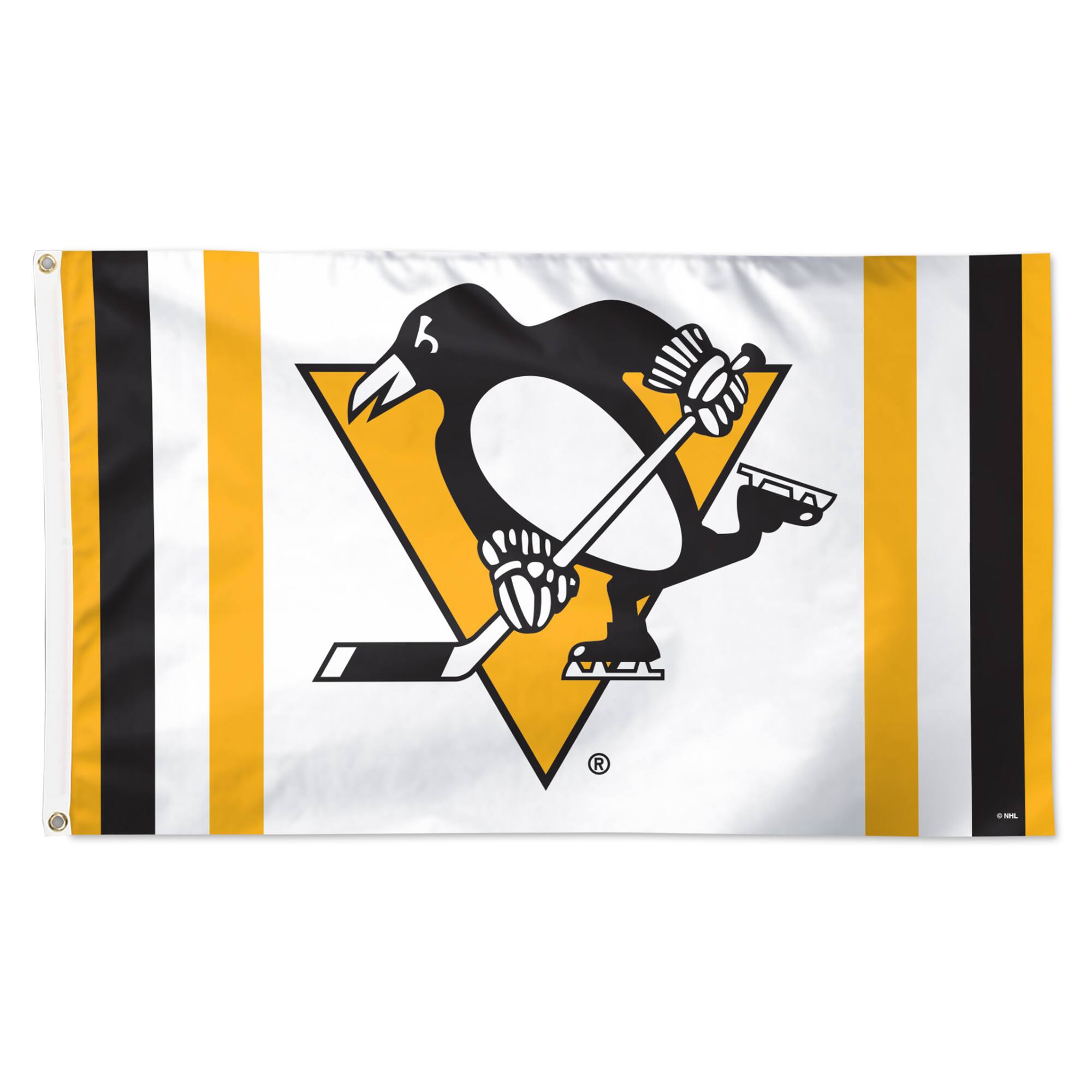 Front. WinCraft - Pittsburgh Penguins 3' x 5' Vertical Stripe Deluxe Single-Sided Flag - White.