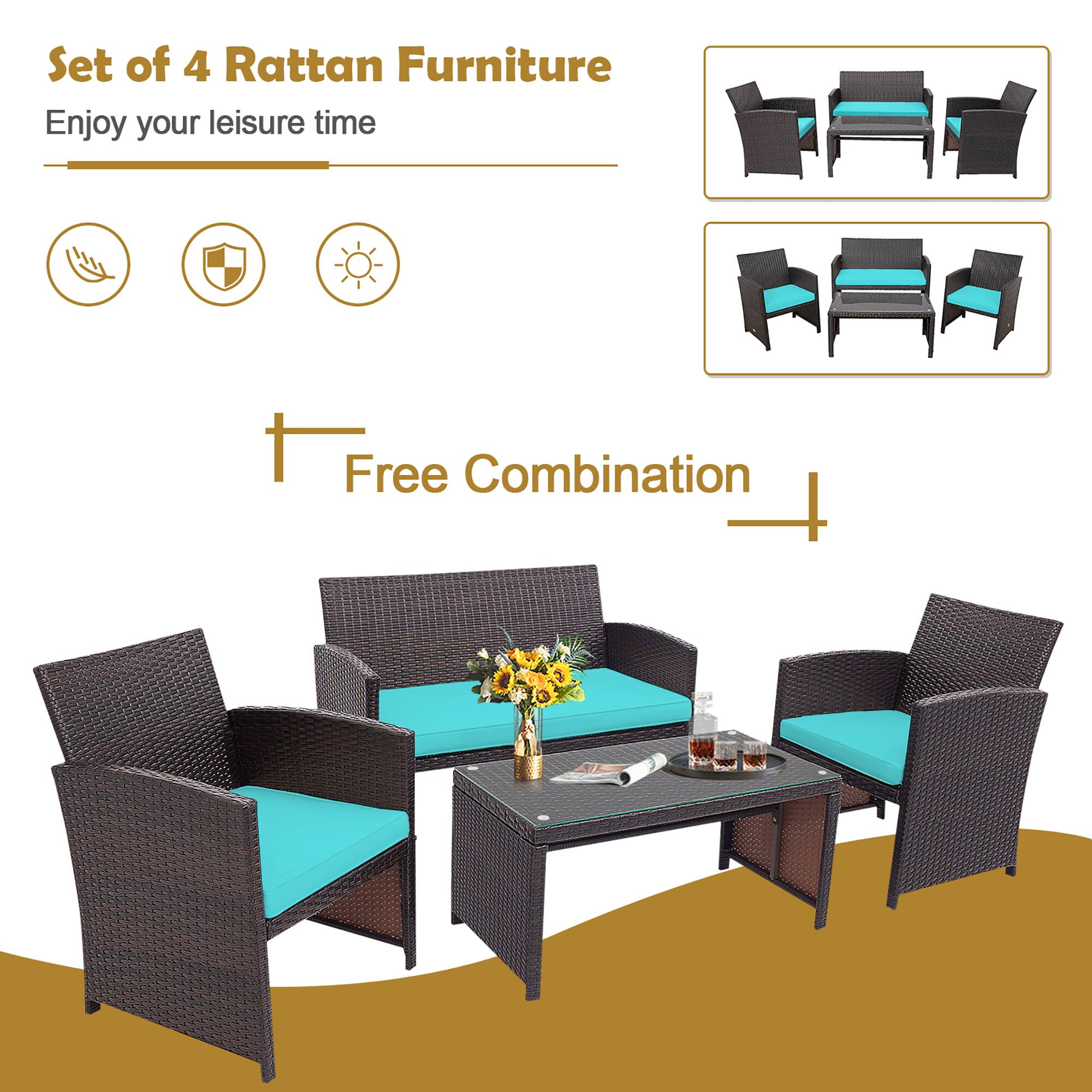 Set of 4 Rattan Furniture, Enjoy your leisure time, Free Combination