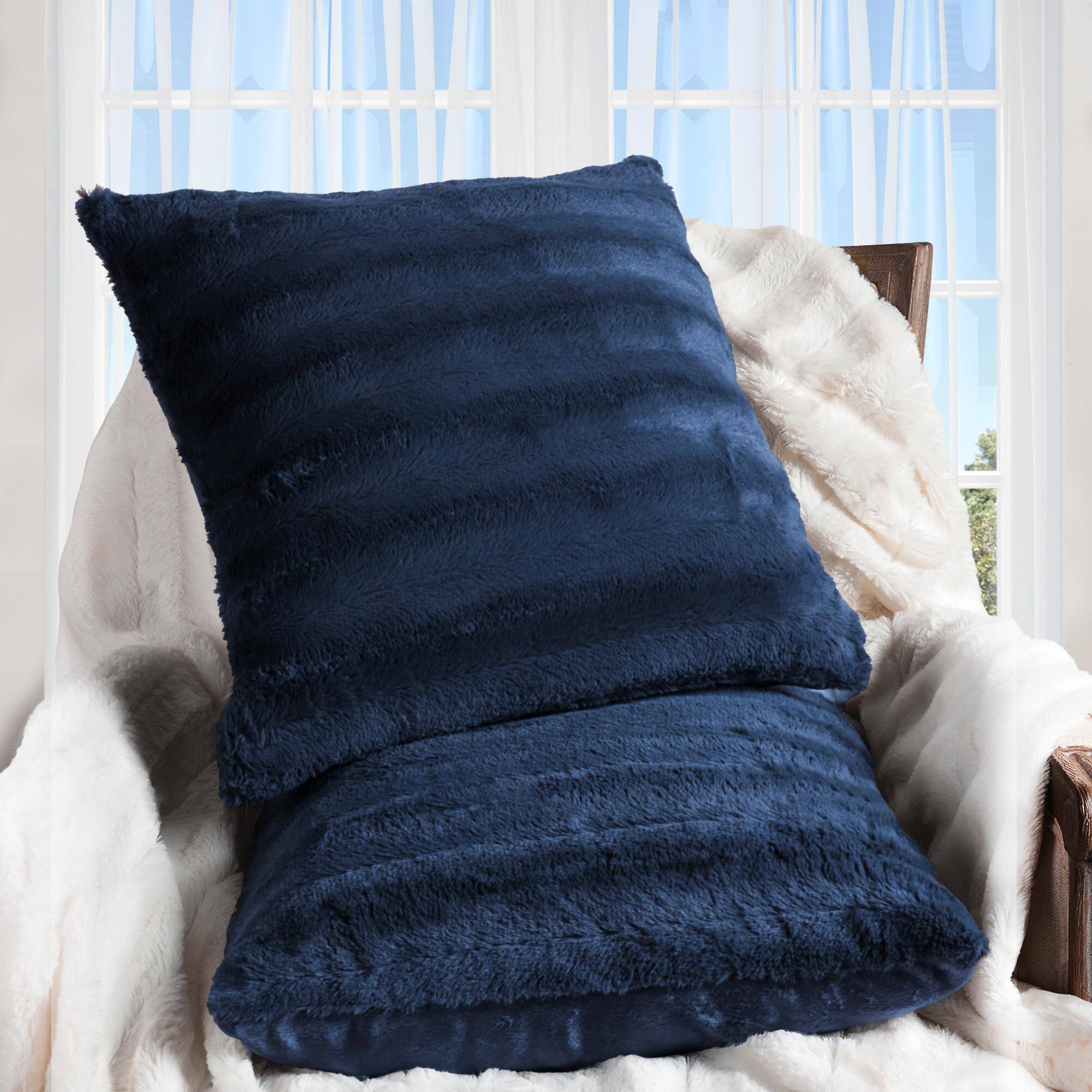 Front. Cheer Collection - Faux Fur Throw Pillows - Decorative Accent Pillows for Couch, Bed, or Living Room - Blue.