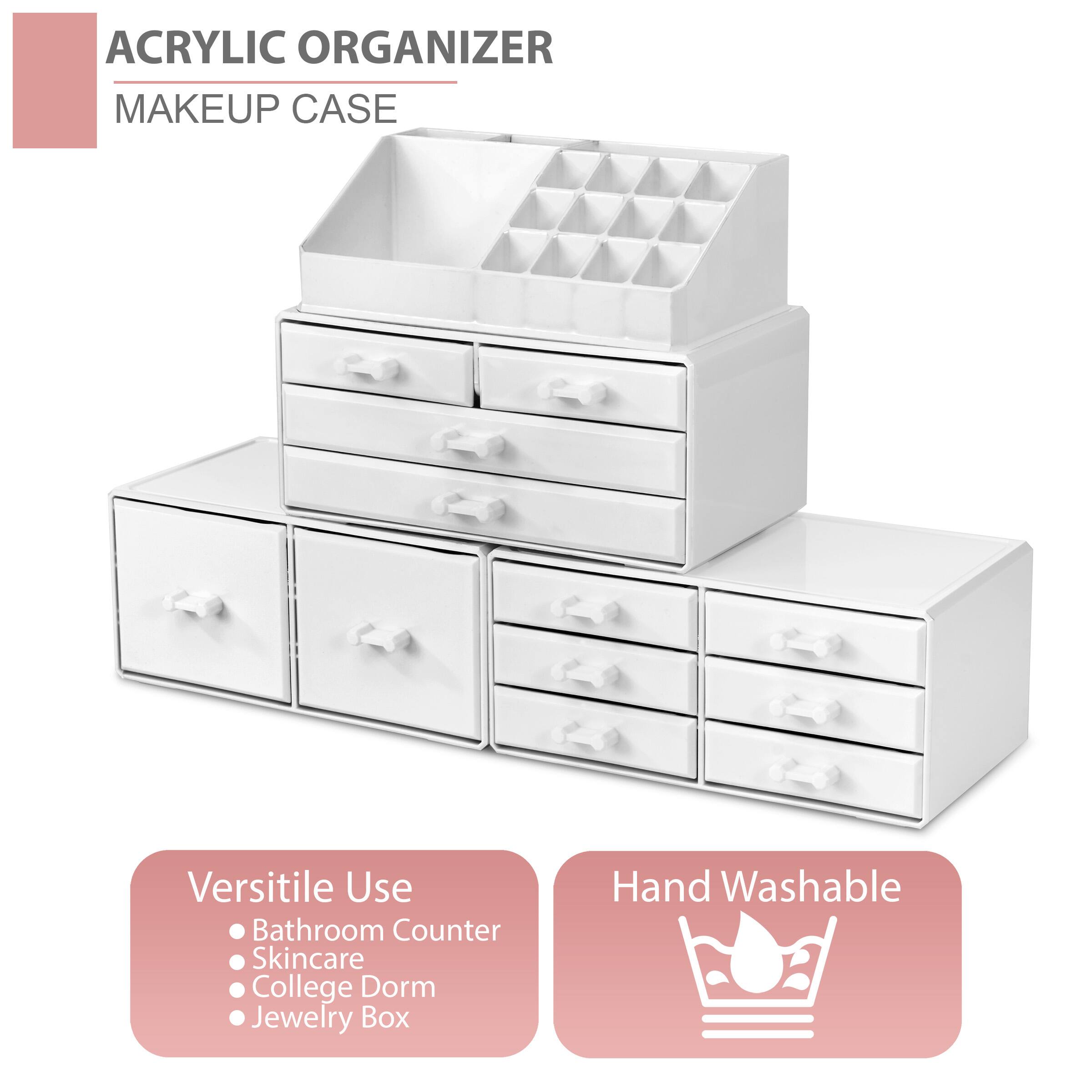 ACRYLIC ORGANIZER  
MAKEUP CASE  

Versatile Use  
- Bathroom Counter  
- Skincare  
- College Dorm  
- Jewelry Box  

Hand Washable