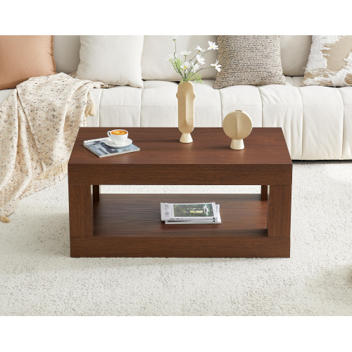 Left. Loheer - Loheer- Modern Two Tier Coffee Table with Open Storage 3.29x1.8x1.5 ft Rectangular Center Table for Living Room - Walnut.