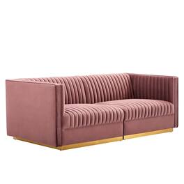 Sanguine Channel Tufted Performance Velvet Modular Sectional Sofa Loveseat by Modway - Red