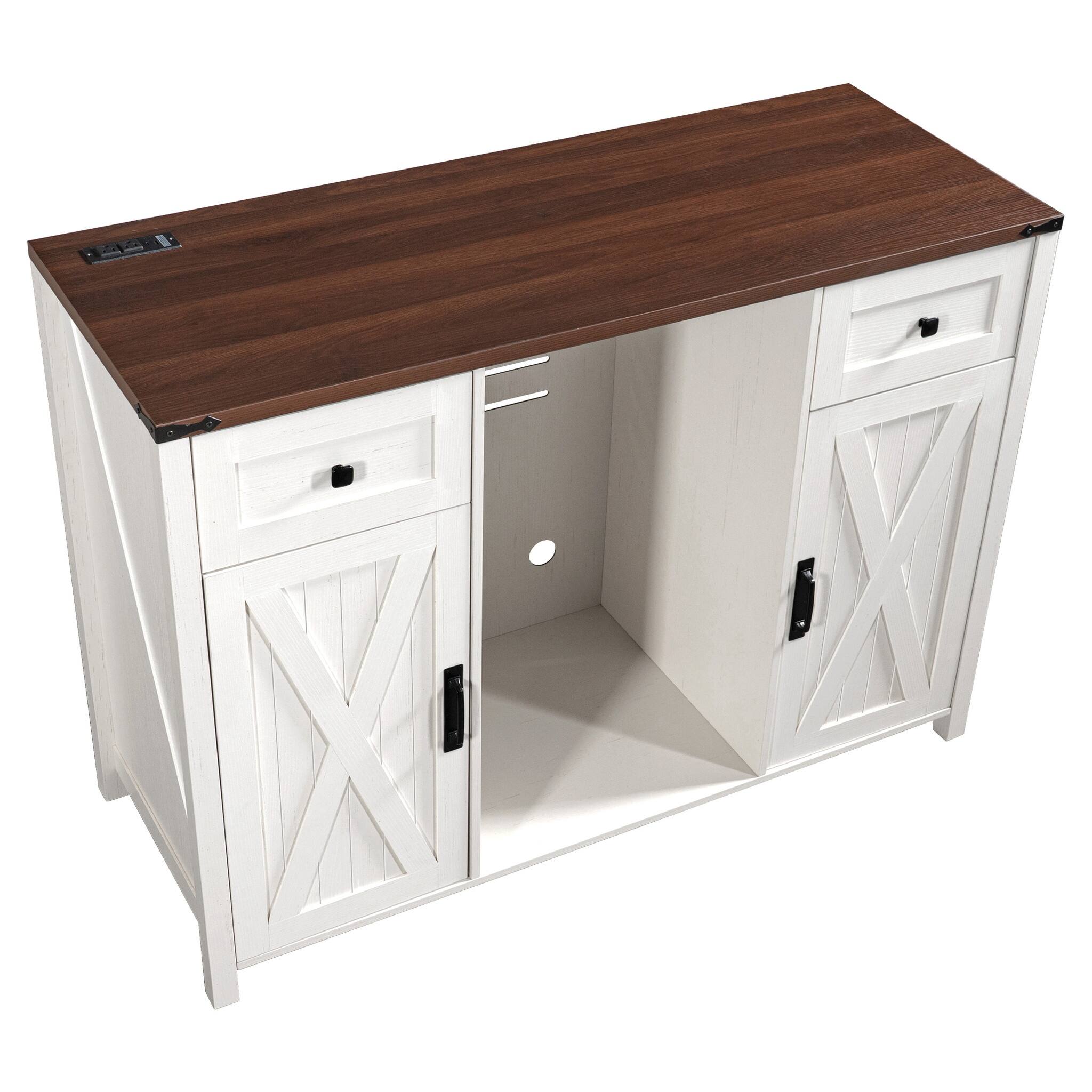 Back. Forest'nSky - 53.2" Fridge Cabinet Bar Cabinet with Power Outlet, 2 Doors and 2 Drawers in White - White.