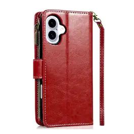 Kitcheniva - PU Leather Phone Wallet Zipper With Tempered Glass For iPhone 16 6.1" - Red