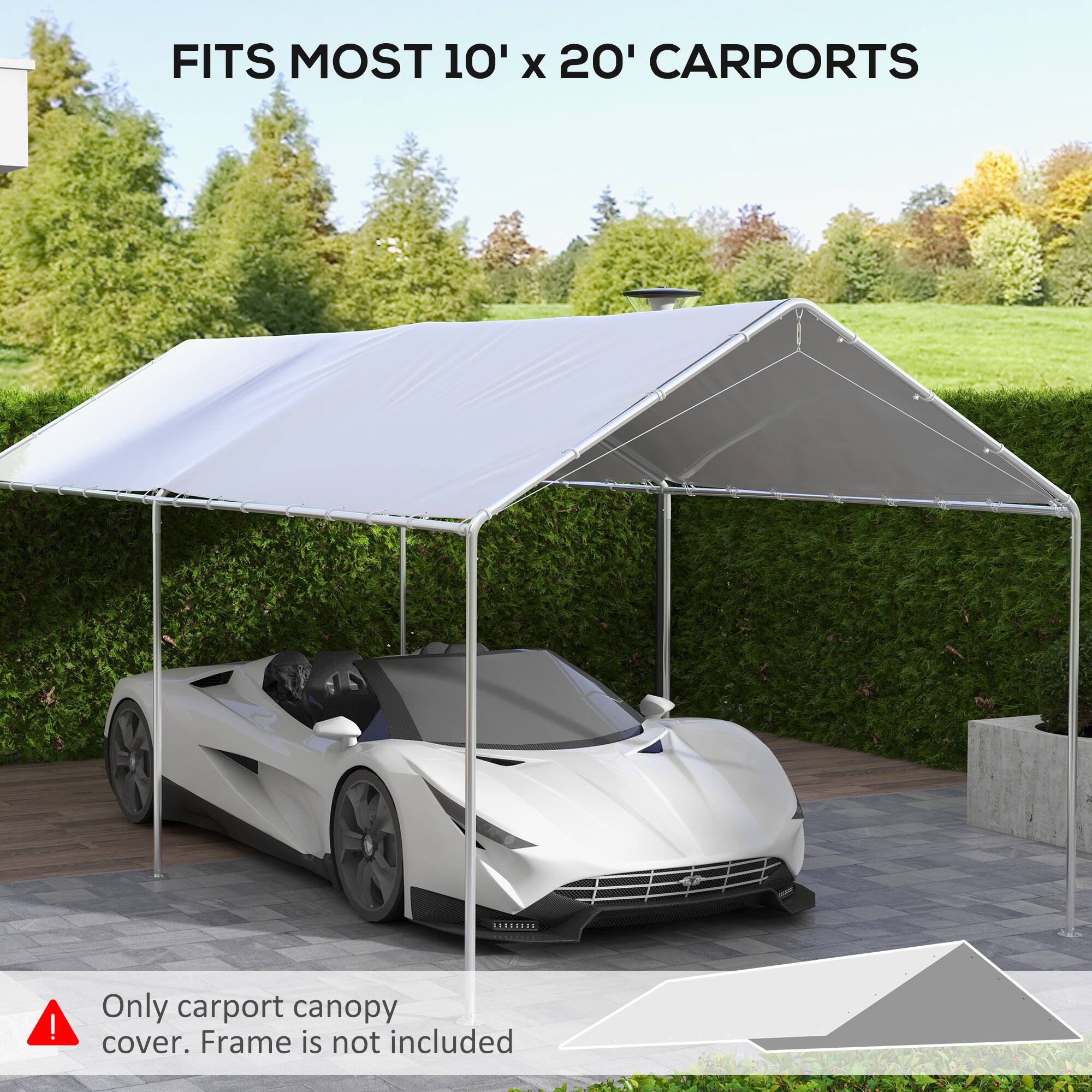 FITS MOST 10' X 20' CARPORTS

Only carport canopy cover. Frame is not included