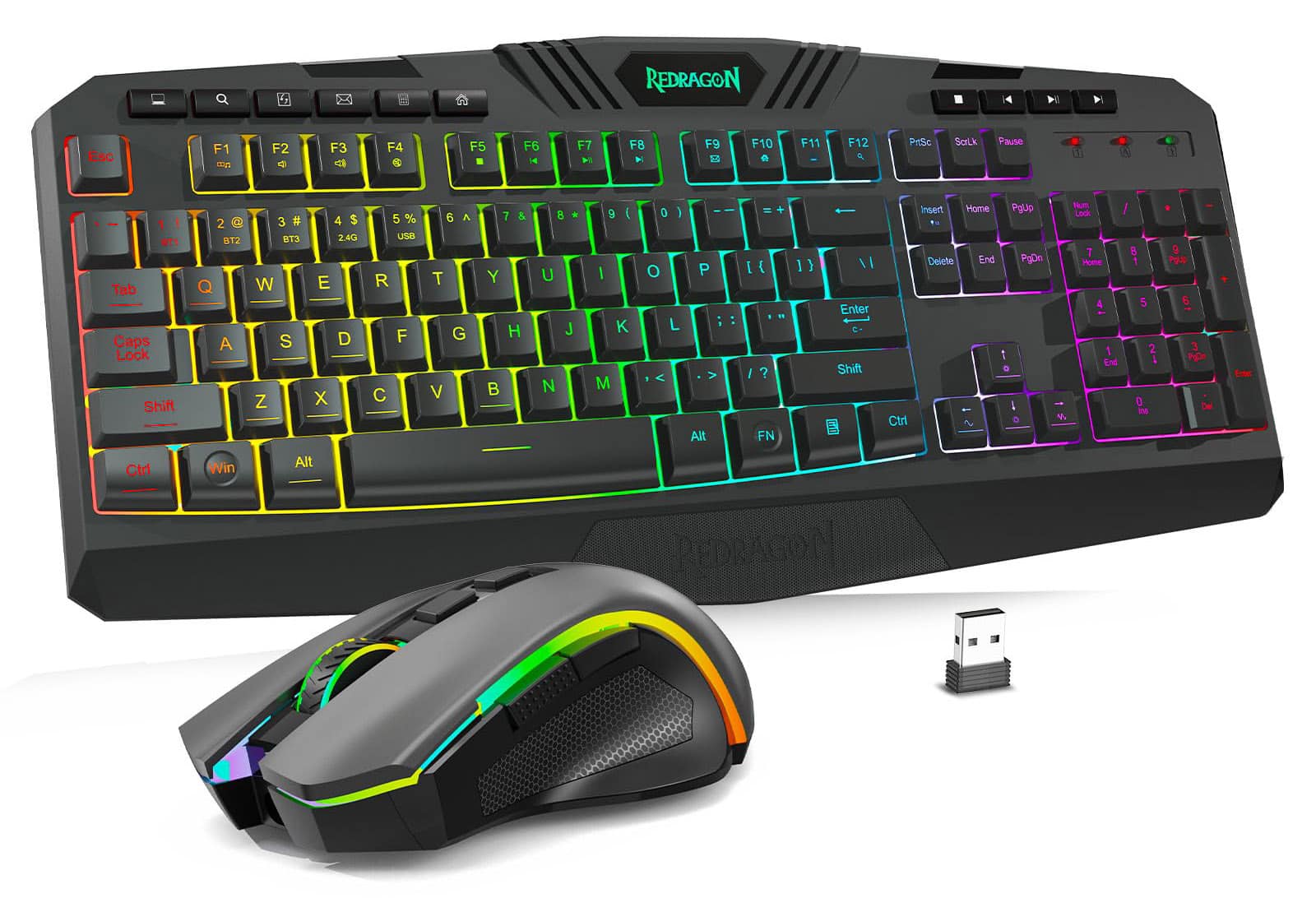 REDRAGON - S101M-KS Wireless Gaming Keyboard and Mouse Combo with Tri-Mode, RGB Backlit Keyboard & 4800 DPI Mouse for Wins, PC - Black