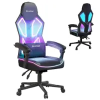 Bestier - Breathable Fabric Gaming Chair with RGB LED Lighting and Adjustable Armrests - Black - Front_Zoom