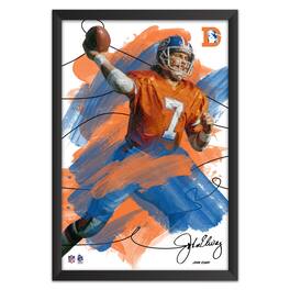 Sporticulture - John Elway 27" x 39" Brush Stroke Player Framed Art Print - Multicolor