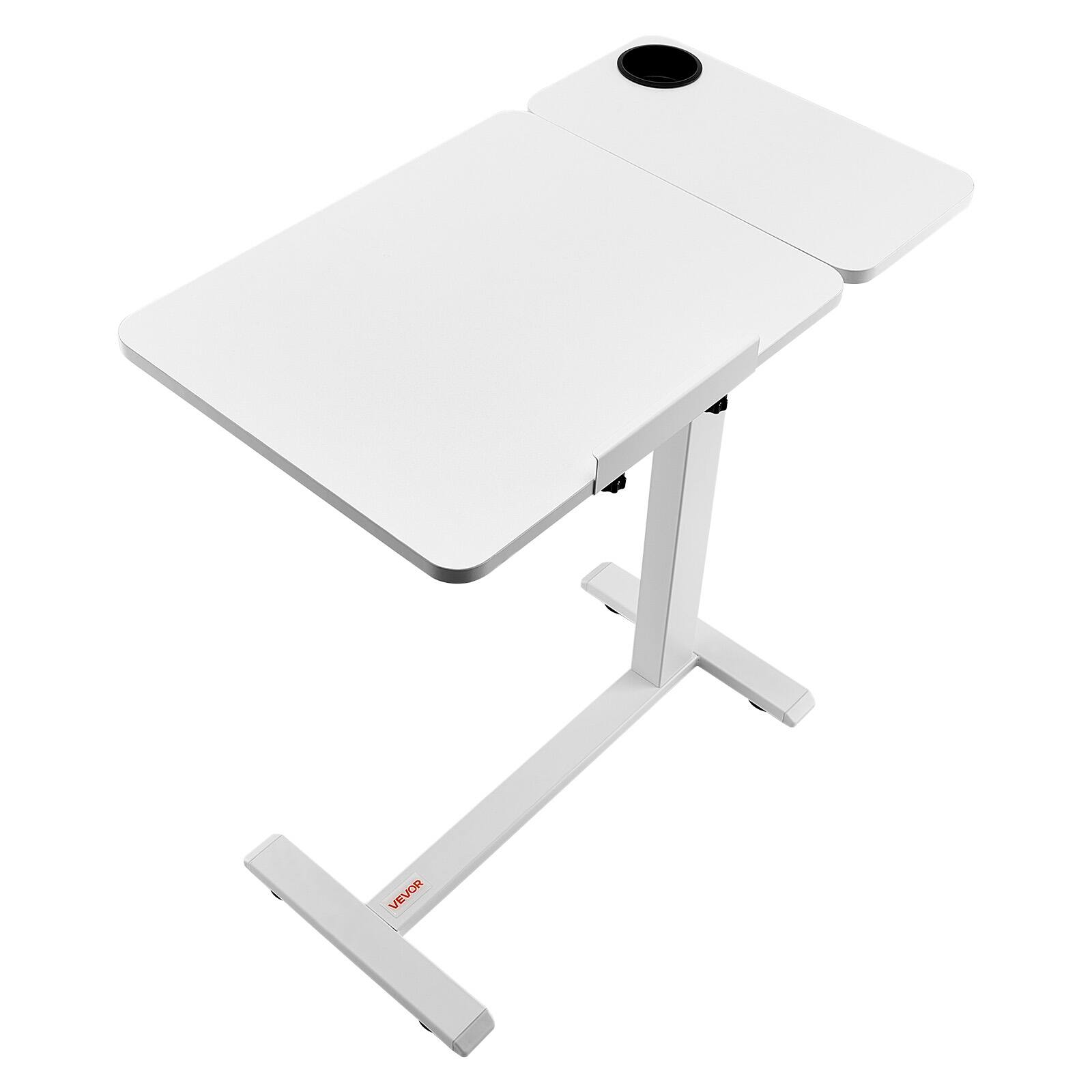 Alt View 5. VEVOR - Overbed Table, Mobile Bed Side Table with Flip Desktop and 4 Hidden Wheels,Height & Angle Adjustable Rolling Laptop Desk - White.